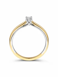 Gouden bicolor ring met ovalen diamant 0,19crt. + Luxe Cadeau