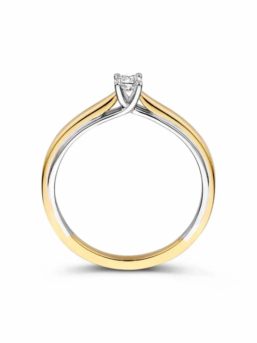 Gouden bicolor ring met ovalen diamant 0,19crt. + Luxe Cadeau