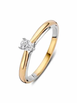 Gouden bicolor ring met peer diamant 0,23crt. + Luxe Cadeau