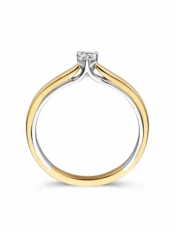 Gouden bicolor ring met peer diamant 0,23crt. + Luxe Cadeau