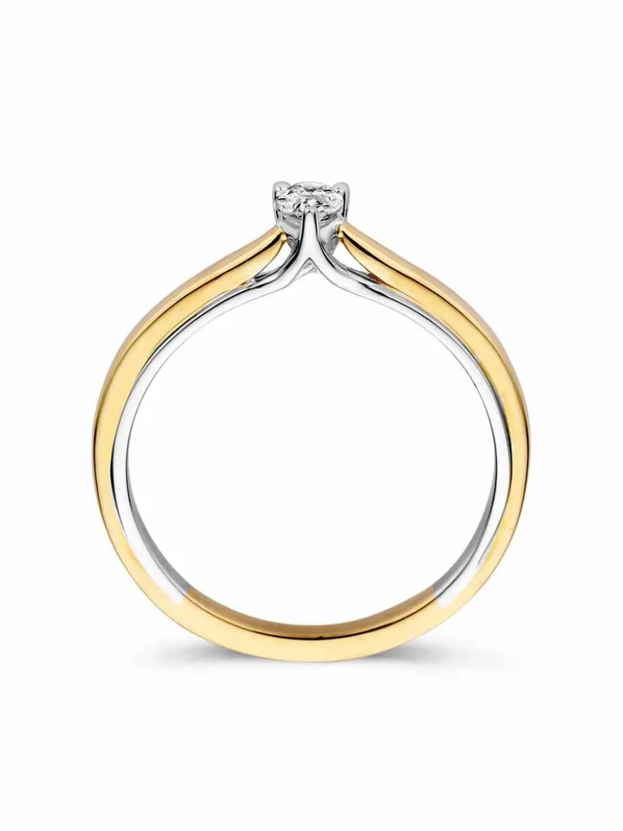 Gouden bicolor ring met peer diamant 0,23crt. + Luxe Cadeau