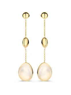 Lange geelgouden oorstekers met parelmoer + Luxe Cadeau