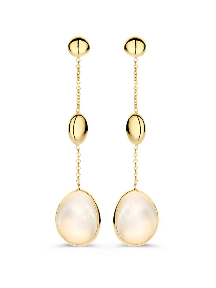 Lange geelgouden oorstekers met parelmoer + Luxe Cadeau