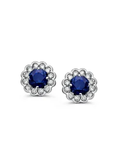Oorstekers bicolor saffier en briljant 0,23crt. + cadeau