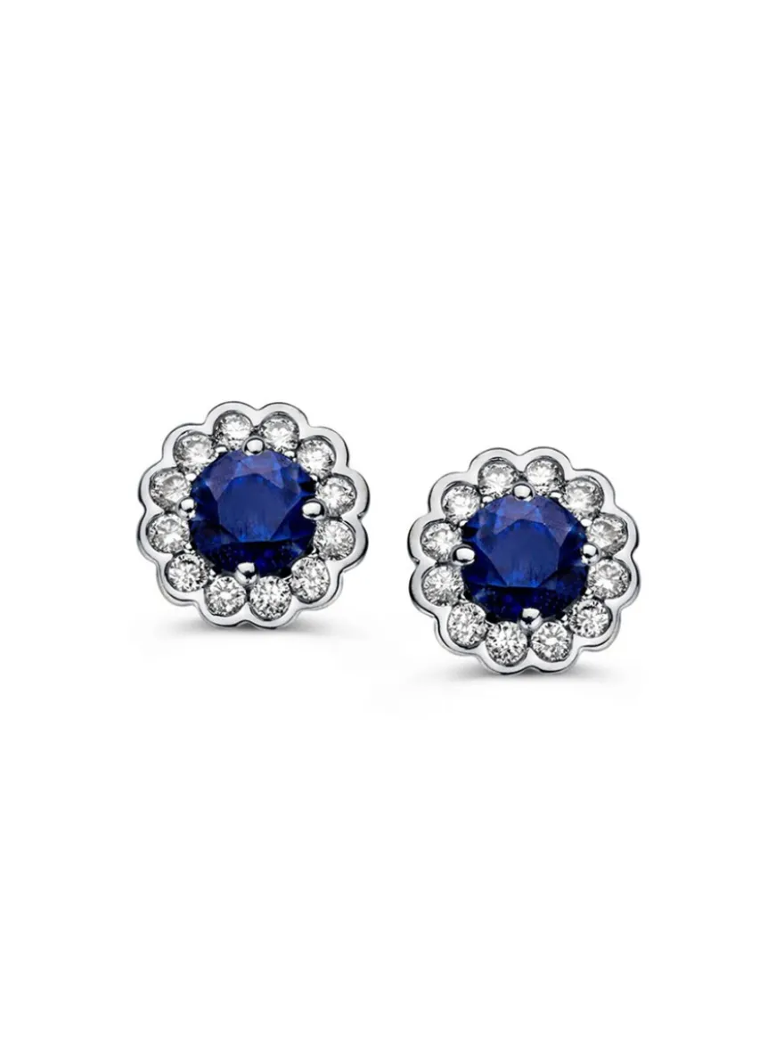 Oorstekers bicolor saffier en briljant 0,23crt. + cadeau