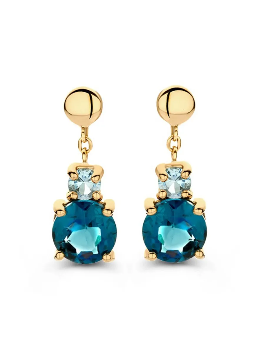 Oorstekers geelgoud london blue topaas + cadeau