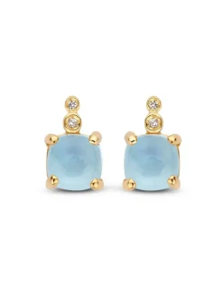 Oorstekers geelgoud topaas en briljant + Luxe cadeau