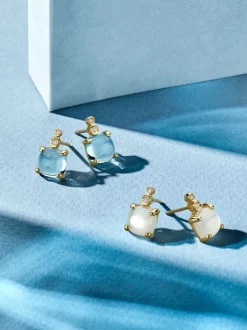 Oorstekers geelgoud topaas en briljant + Luxe cadeau