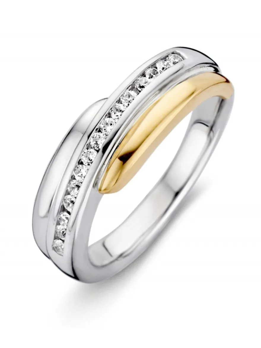Ring bicolor zilver met goud en zirkonia + Luxe Cadeau