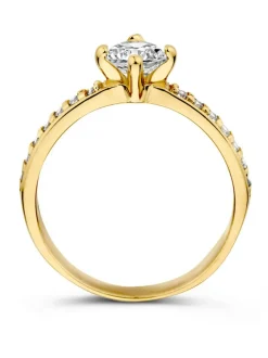 Ring geelgoud met zirkonia + luxe cadeau