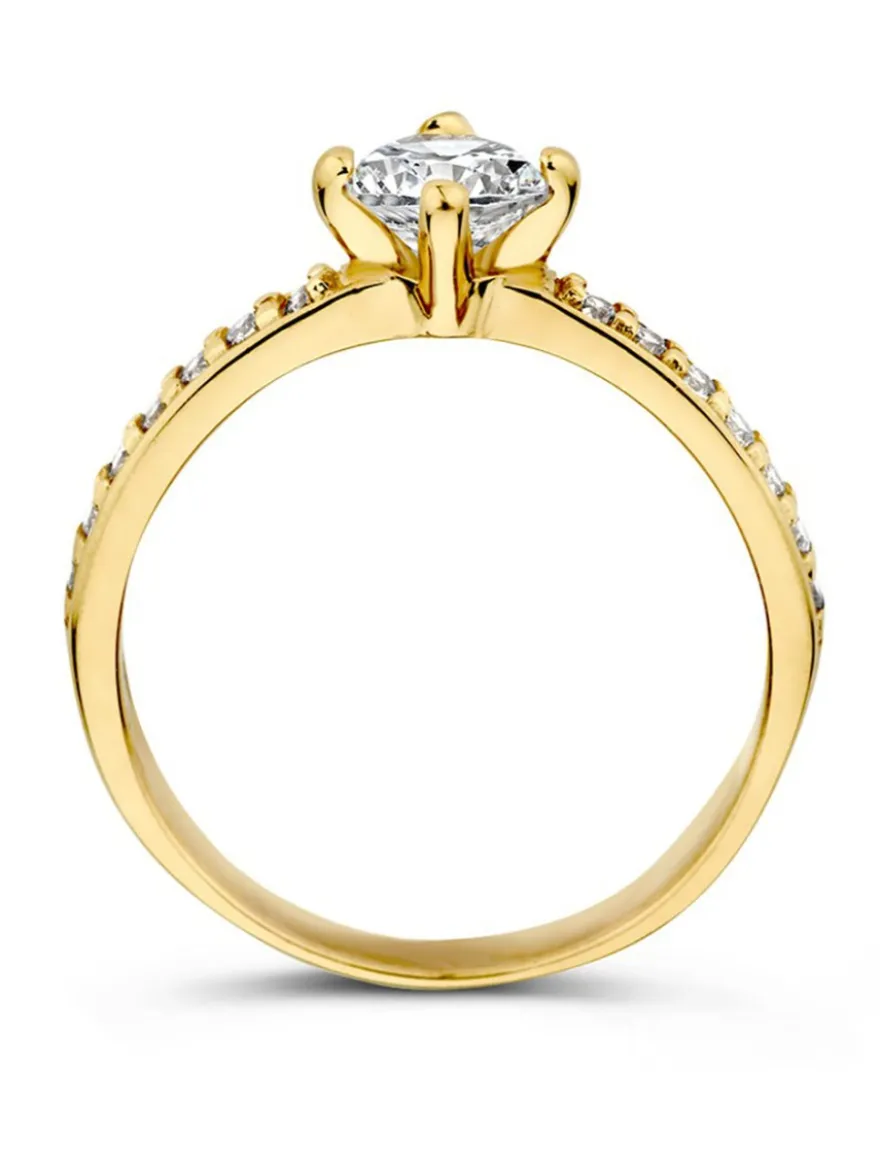Ring geelgoud met zirkonia + luxe cadeau