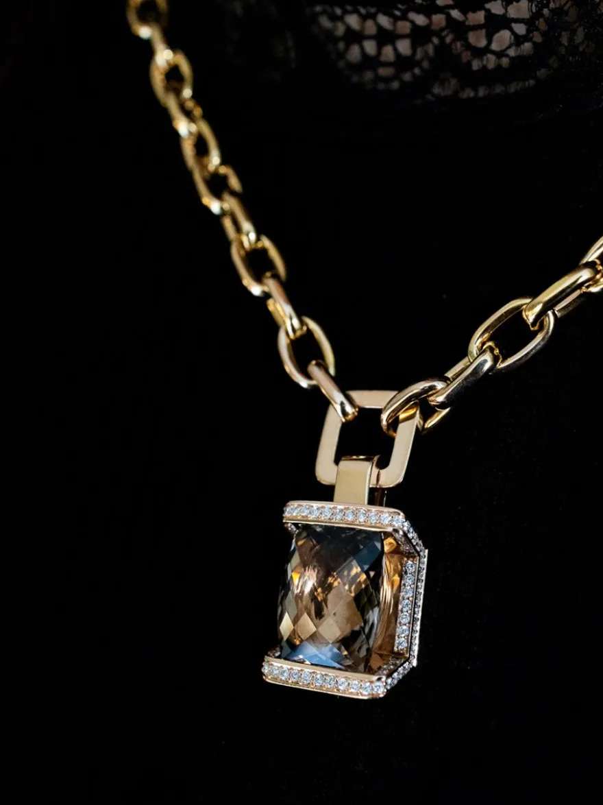Roségouden collier met rookkwarts en briljant | SALE