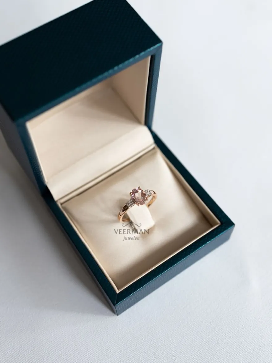 Roségouden ring morganiet en diamant + Luxe Cadeau