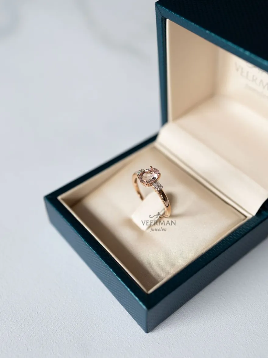 Roségouden ring morganiet en diamant + Luxe Cadeau