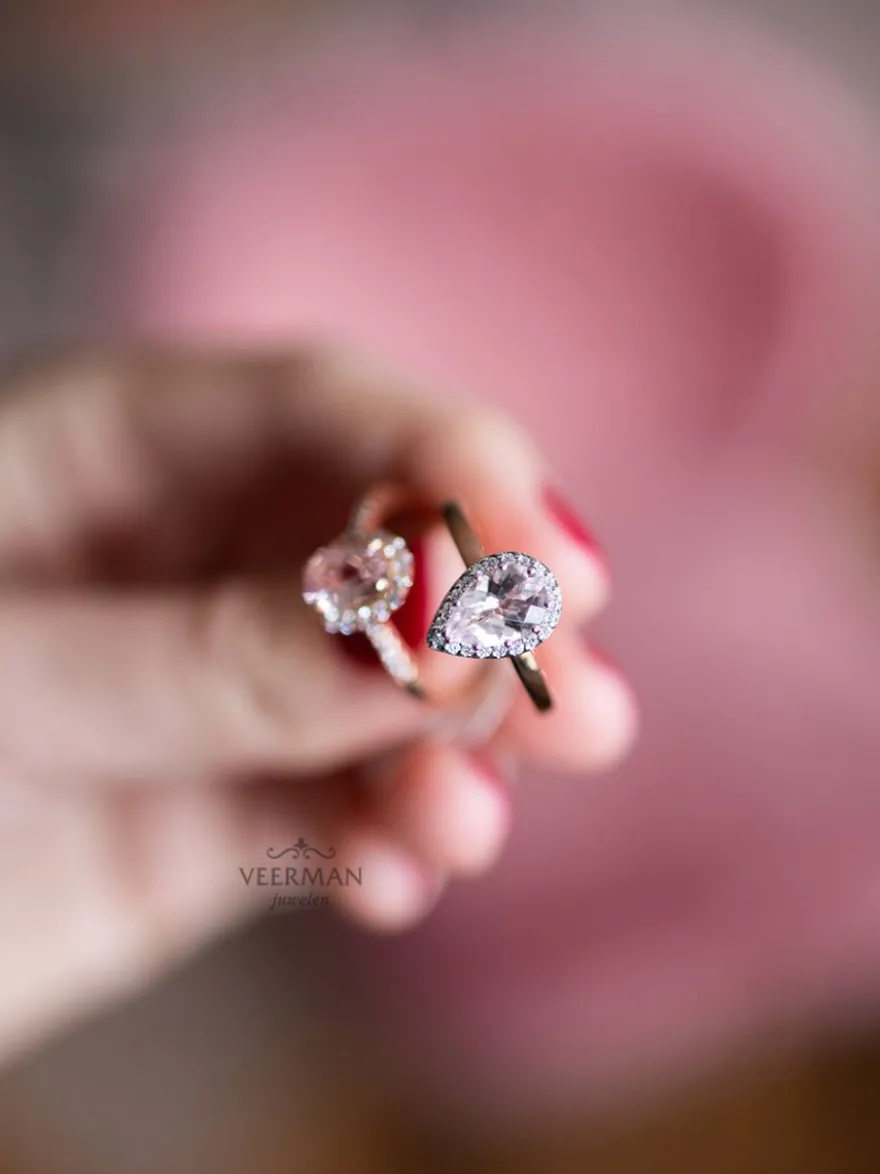 Roségouden ring morganiet en briljant + Luxe cadeau