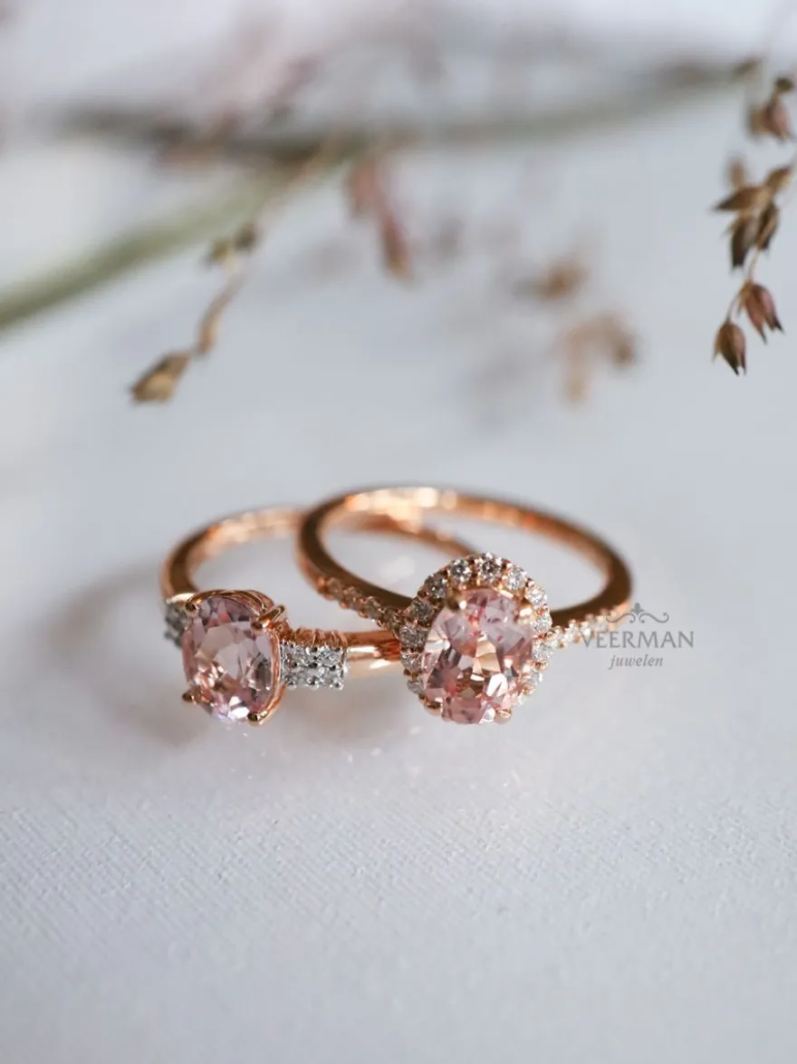 Roségouden ring morganiet en briljant + Luxe cadeau