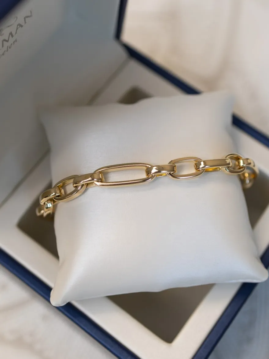 Schakelarmband vlak 18 karaat geelgoud + Luxe Cadeau