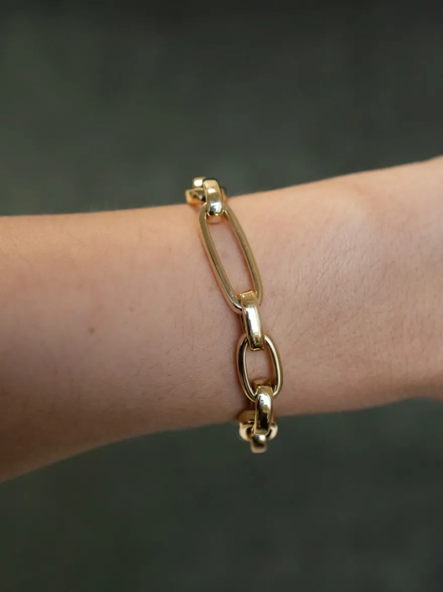 Schakelarmband vlak 18 karaat geelgoud + Luxe Cadeau