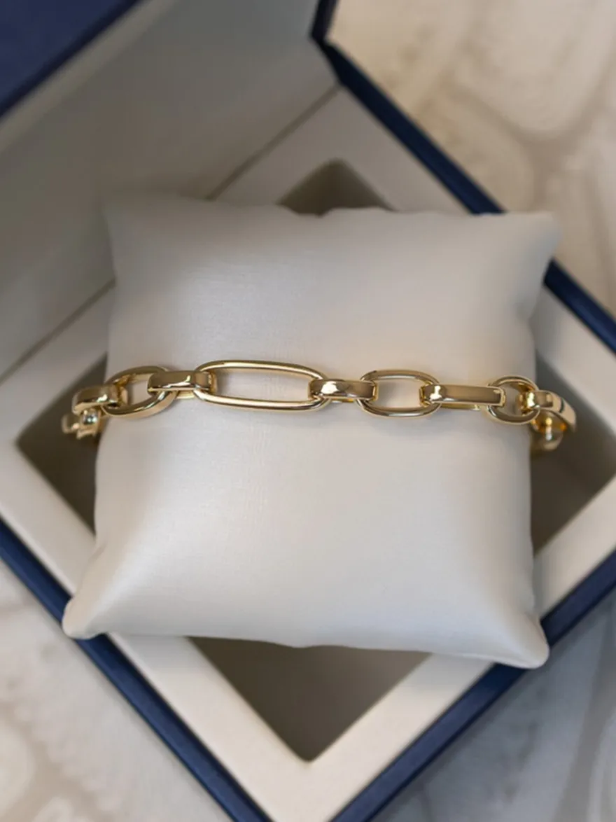 Schakelarmband vlak 18 karaat geelgoud + Luxe Cadeau