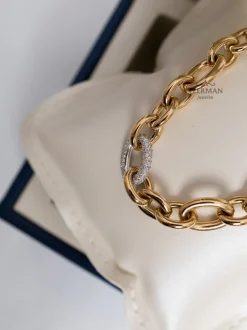 Uniek geelgouden schakelcollier met diamanten + Luxe Cadeau