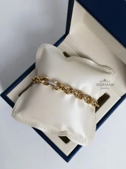 Unieke geelgouden schakelarmband met diamant sluiting + Luxe Cadeau