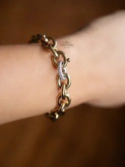 Unieke geelgouden schakelarmband met diamant sluiting + Luxe Cadeau