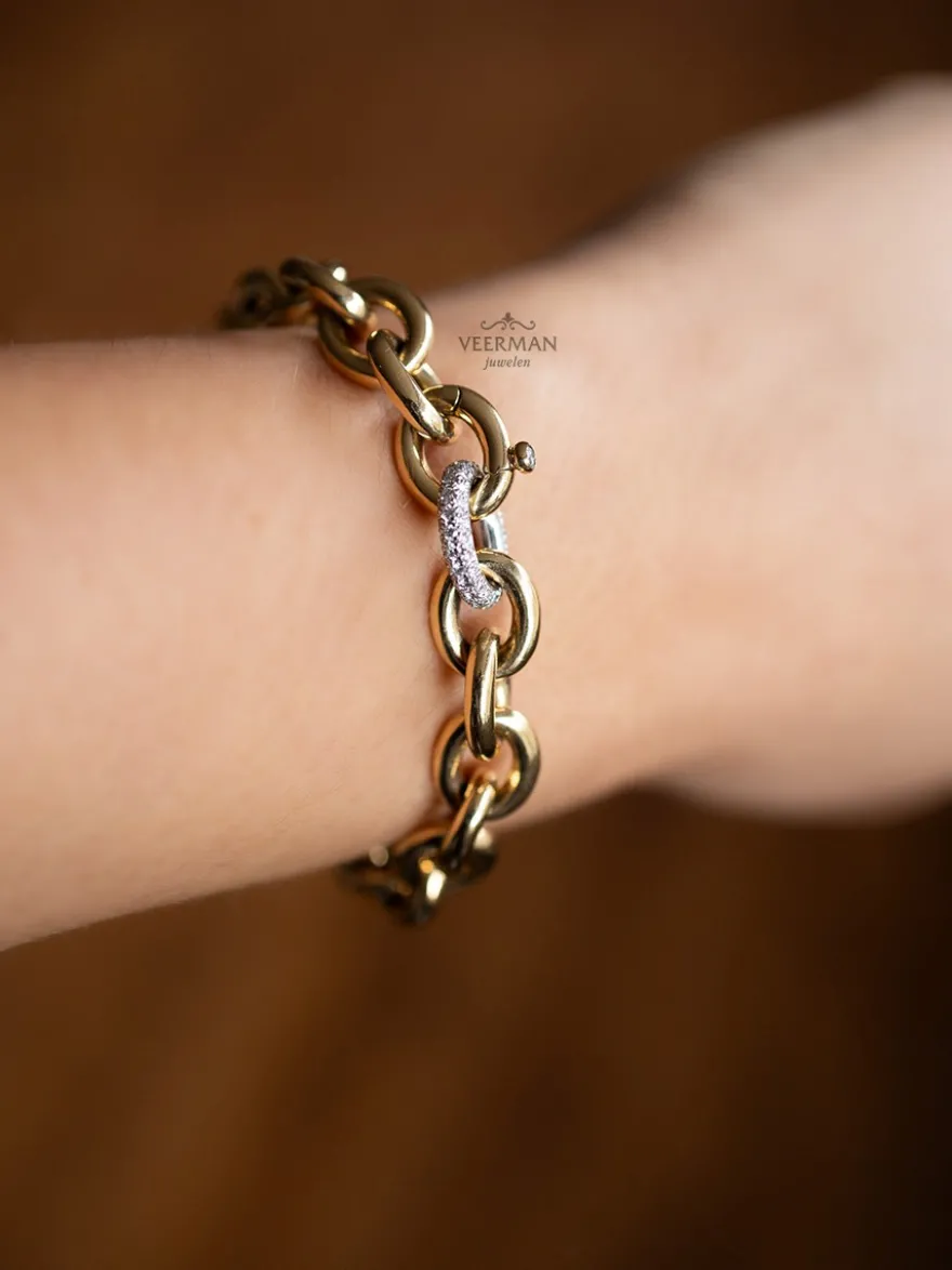 Unieke geelgouden schakelarmband met diamant sluiting + Luxe Cadeau