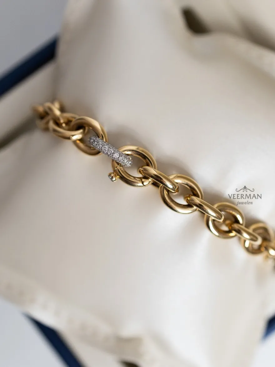 Unieke geelgouden schakelarmband met diamant sluiting + Luxe Cadeau