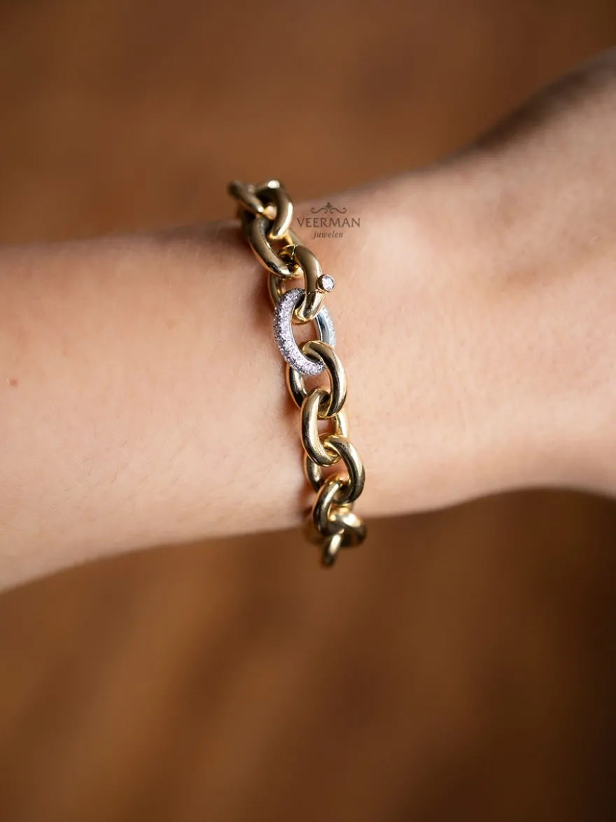 Unieke geelgouden schakelarmband met diamant sluiting + Luxe Cadeau