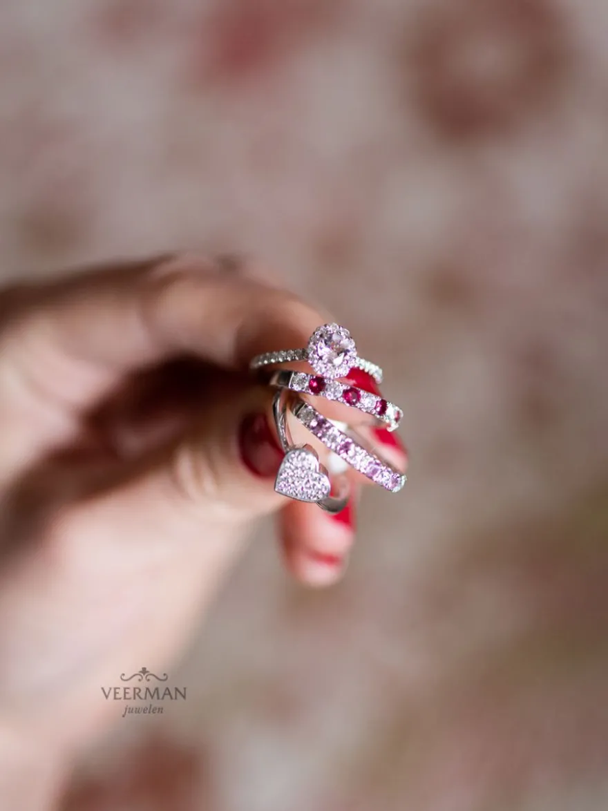 Witgouden alliance ring met roze saffier + Luxe Cadeau