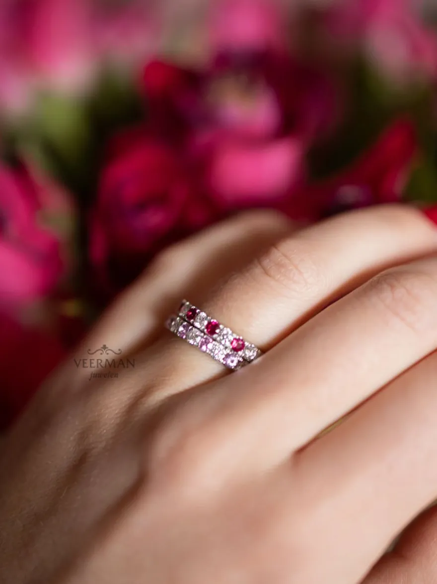 Witgouden alliance ring met roze saffier + Luxe Cadeau