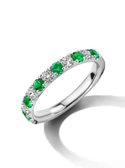 Witgouden alliance ring met smaragd + Luxe Cadeau