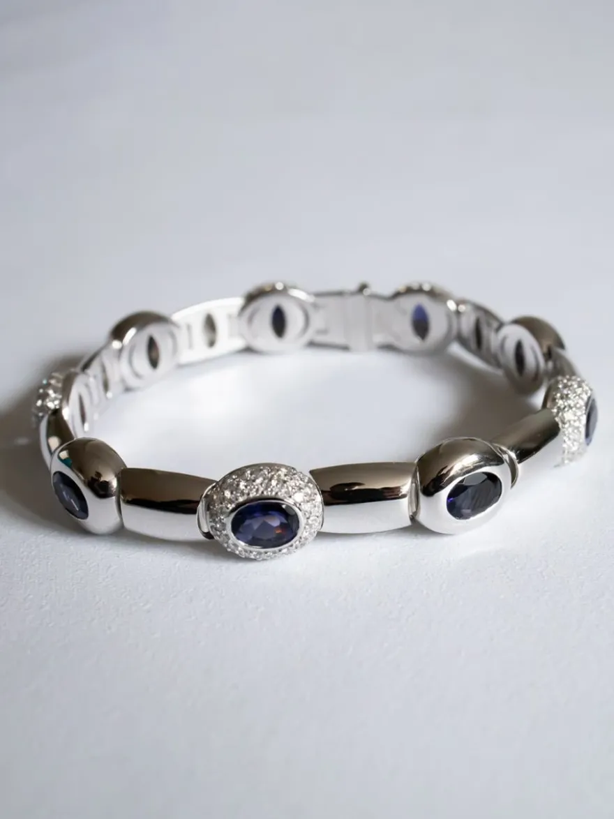Witgouden armband met ioliet en diamant + Luxe cadeau