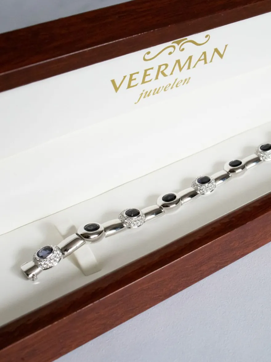 Witgouden armband met ioliet en diamant + Luxe cadeau