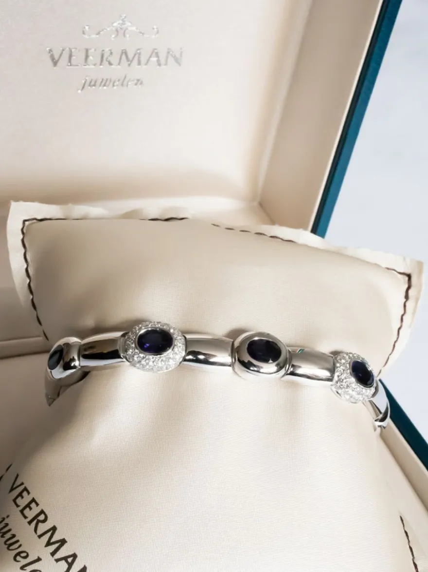 Witgouden armband met ioliet en diamant + Luxe cadeau