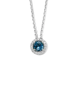 Witgouden collier london blue topaas en briljant 0,21crt.