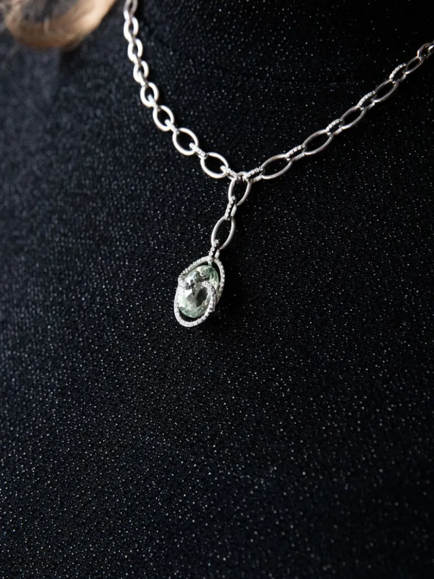 Witgouden collier met groene amethist | SALE