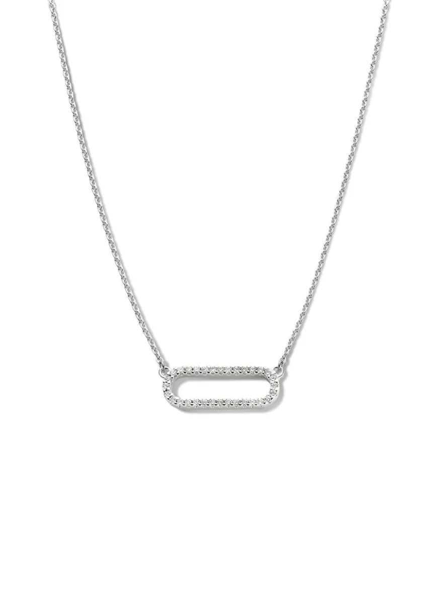 Witgouden collier met ovale hanger briljant + Luxe cadeau