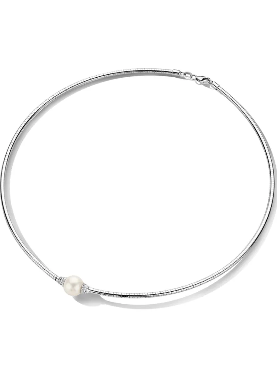 Witgouden collier met parel en briljant + Luxe cadeau