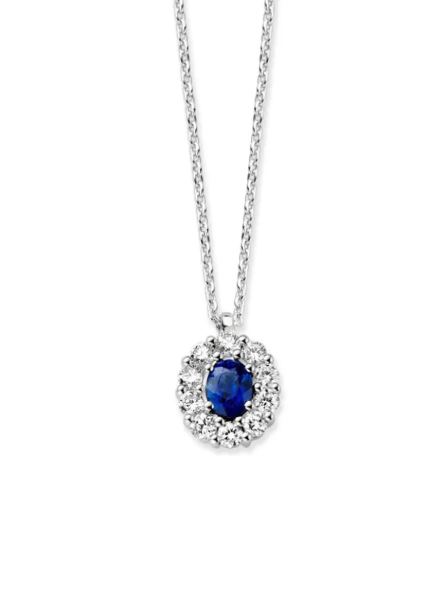 Witgouden collier met saffier en briljant 0,25 crt.