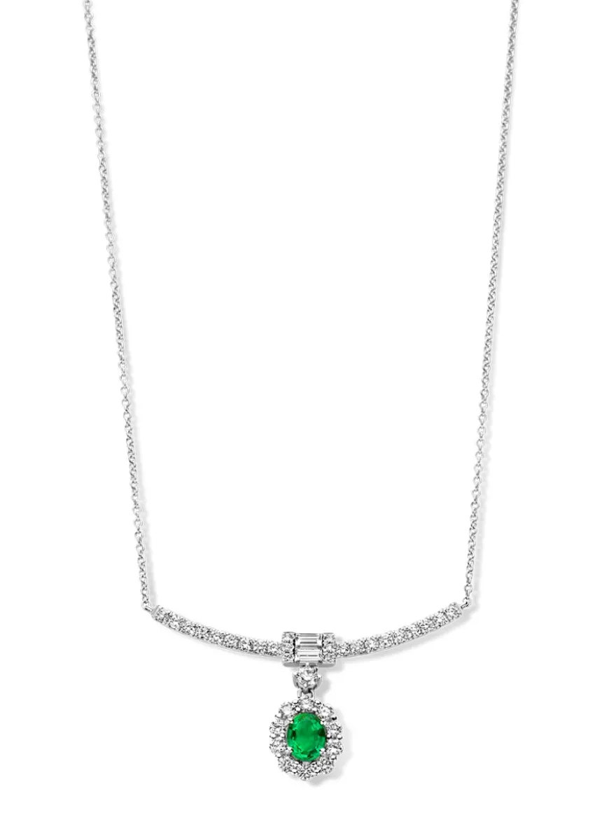 Witgouden collier met smaragd en diamant 0,55crt. + Cadeau