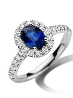 Witgouden entourage ring met saffier en briljant 0,49crt.