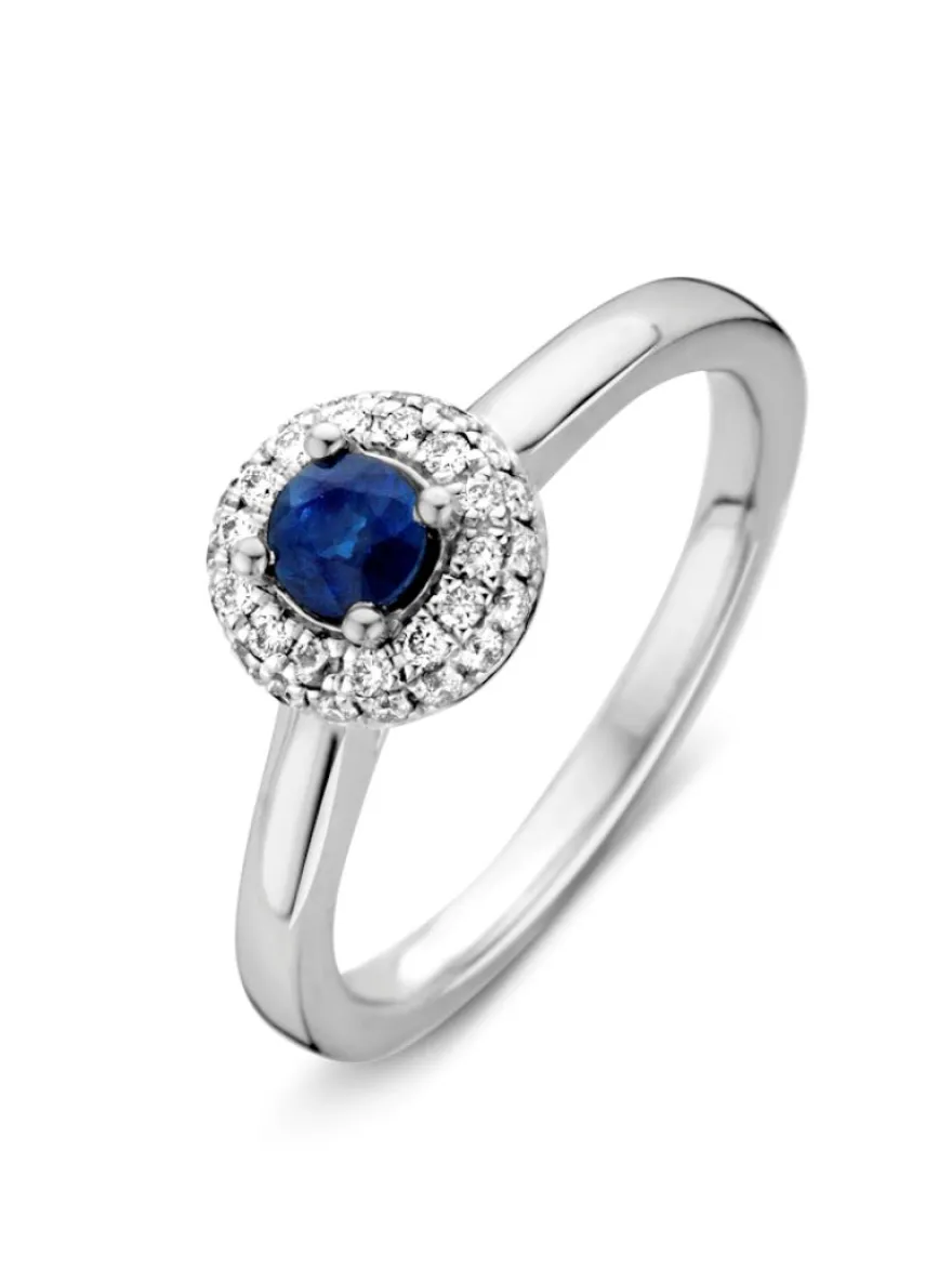 Witgouden ring met saffier