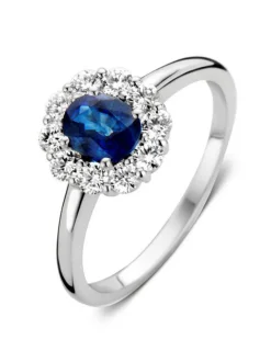 Witgouden ring met saffier en diamant + Luxe Cadeau