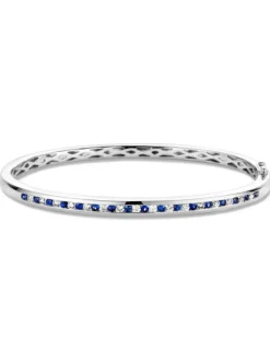 Witgouden slavenarmband met briljant + saffier + Luxe Cadeau