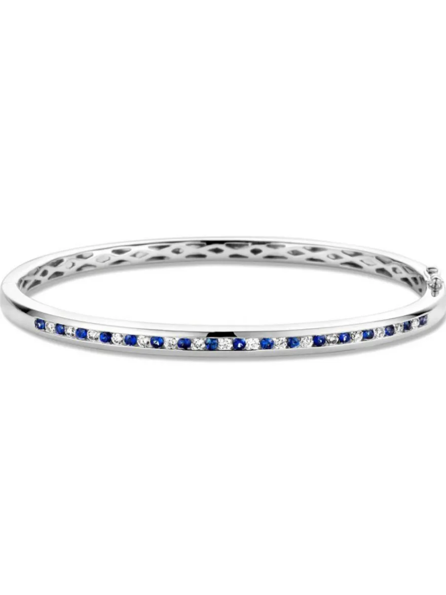 Witgouden slavenarmband met briljant + saffier + Luxe Cadeau