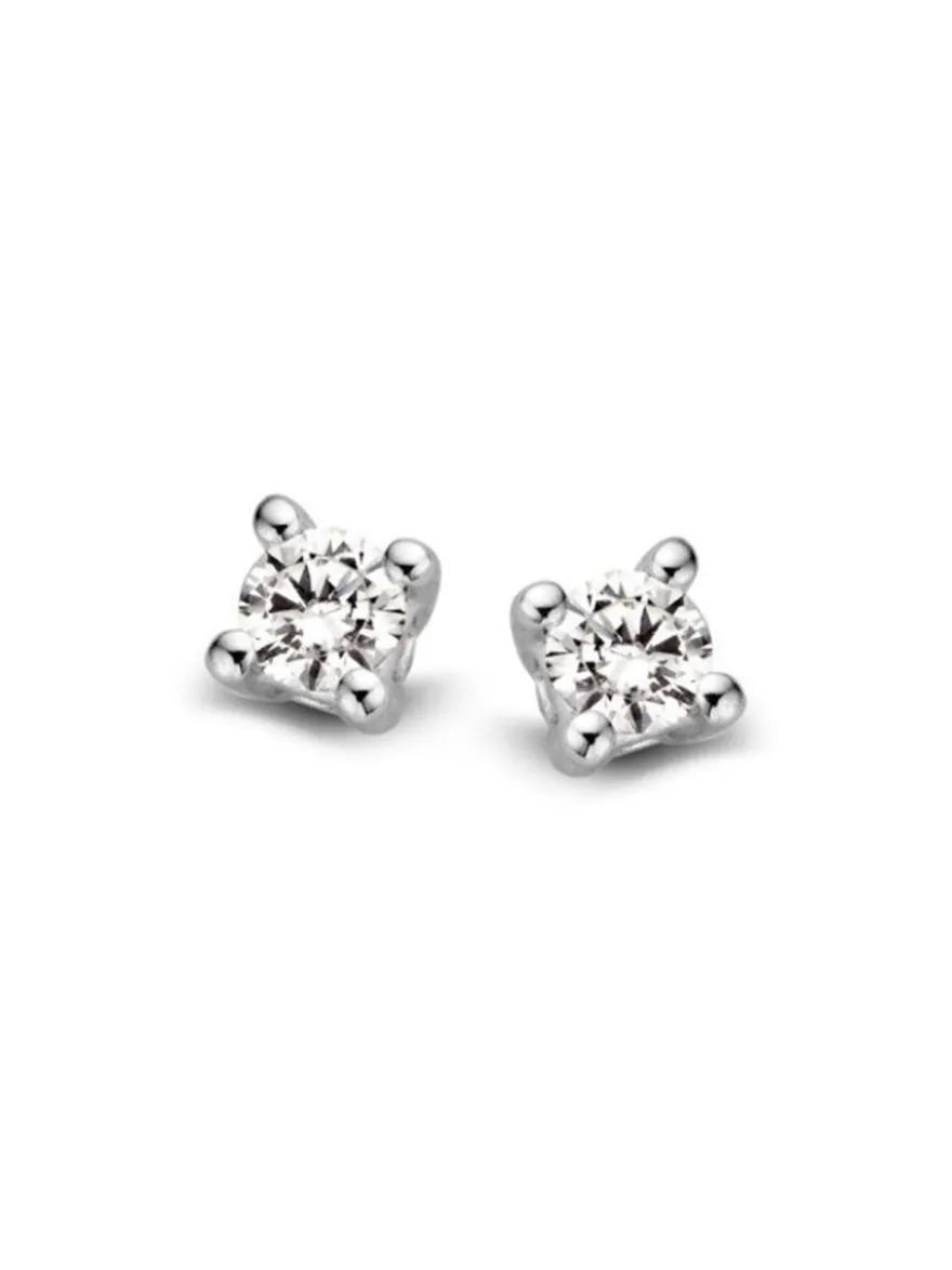 Witgouden solitair oorknoppen met diamant 0.10crt.