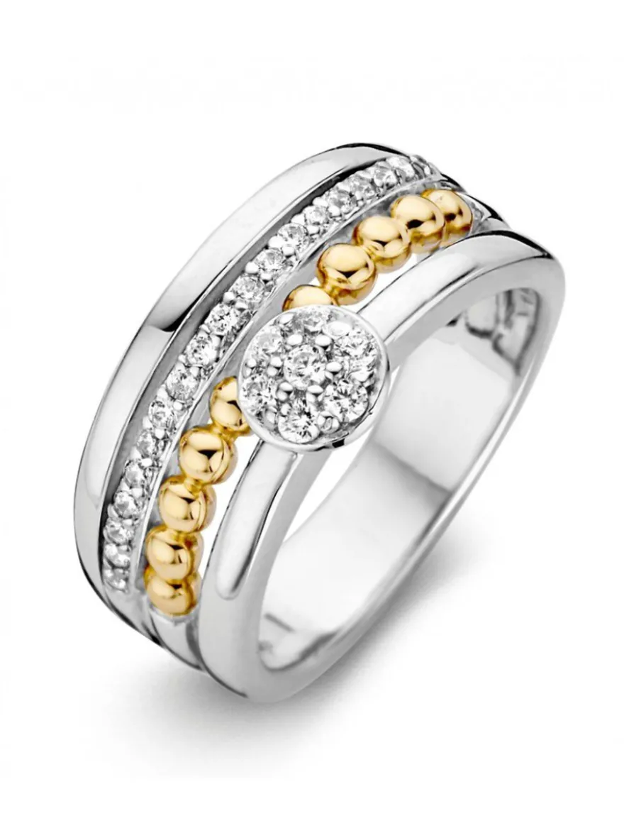 Zilveren ring met gouden baan en zirkonia + Luxe Cadeau